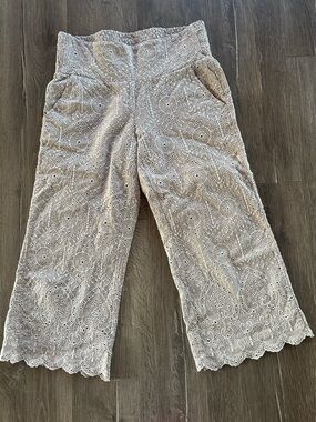 Sundance Embroidered Eyelet Pants in Light Taupe